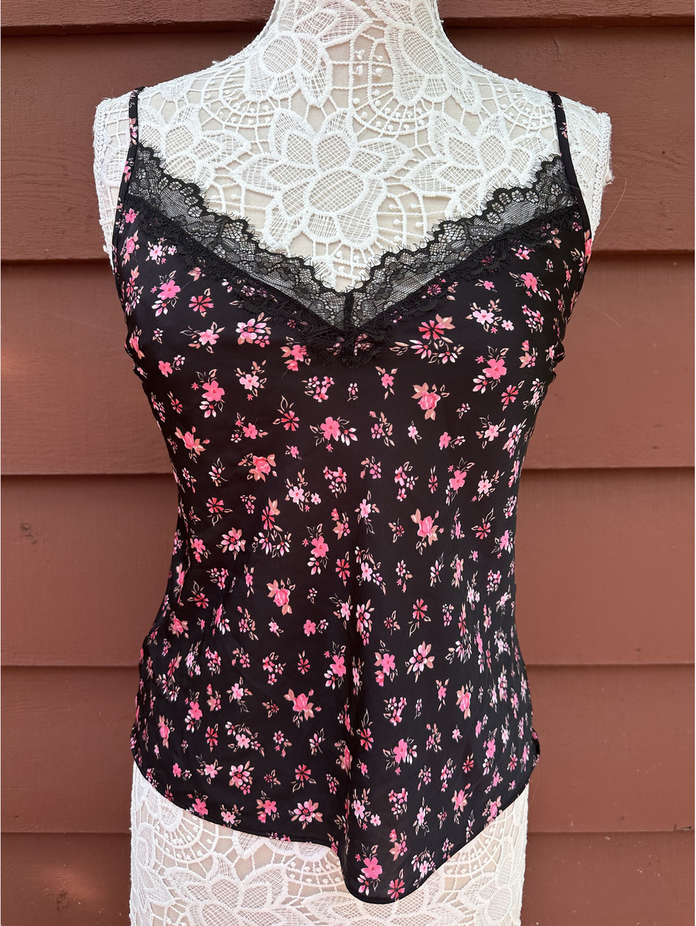 Victoria's Secret Black Floral Lace Trim Camisole Top